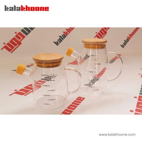 بطری روغن و مایعات پیرکس درب بامبو 350 میل کد 72